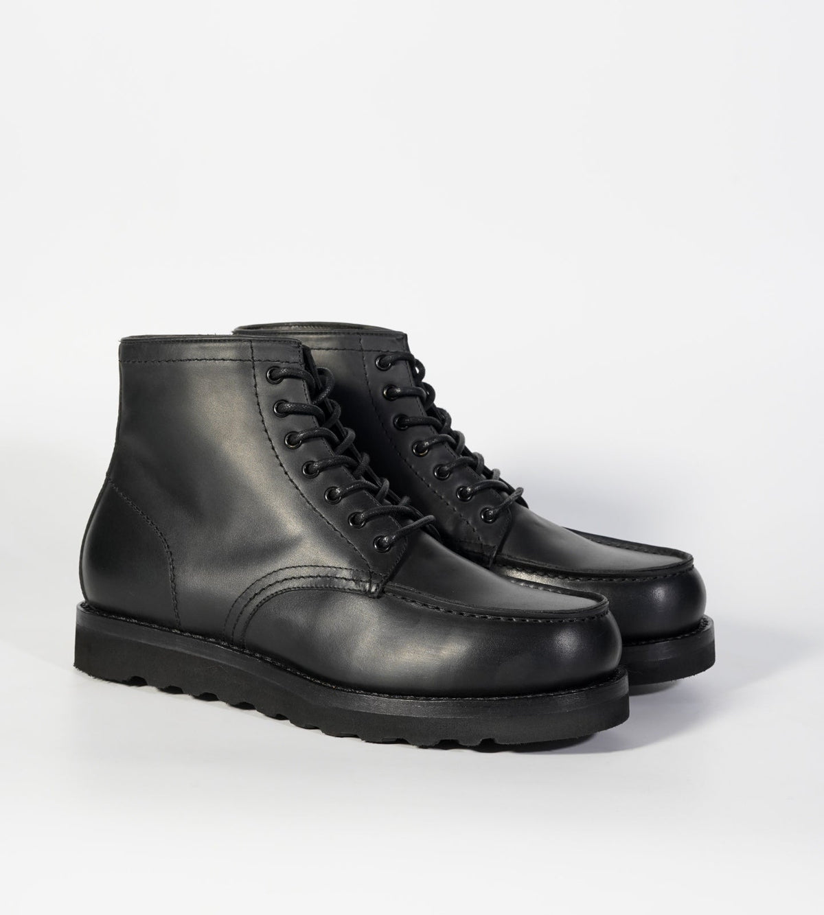 Goodyear Welted Black Full Grain Leather Moctoe Boot