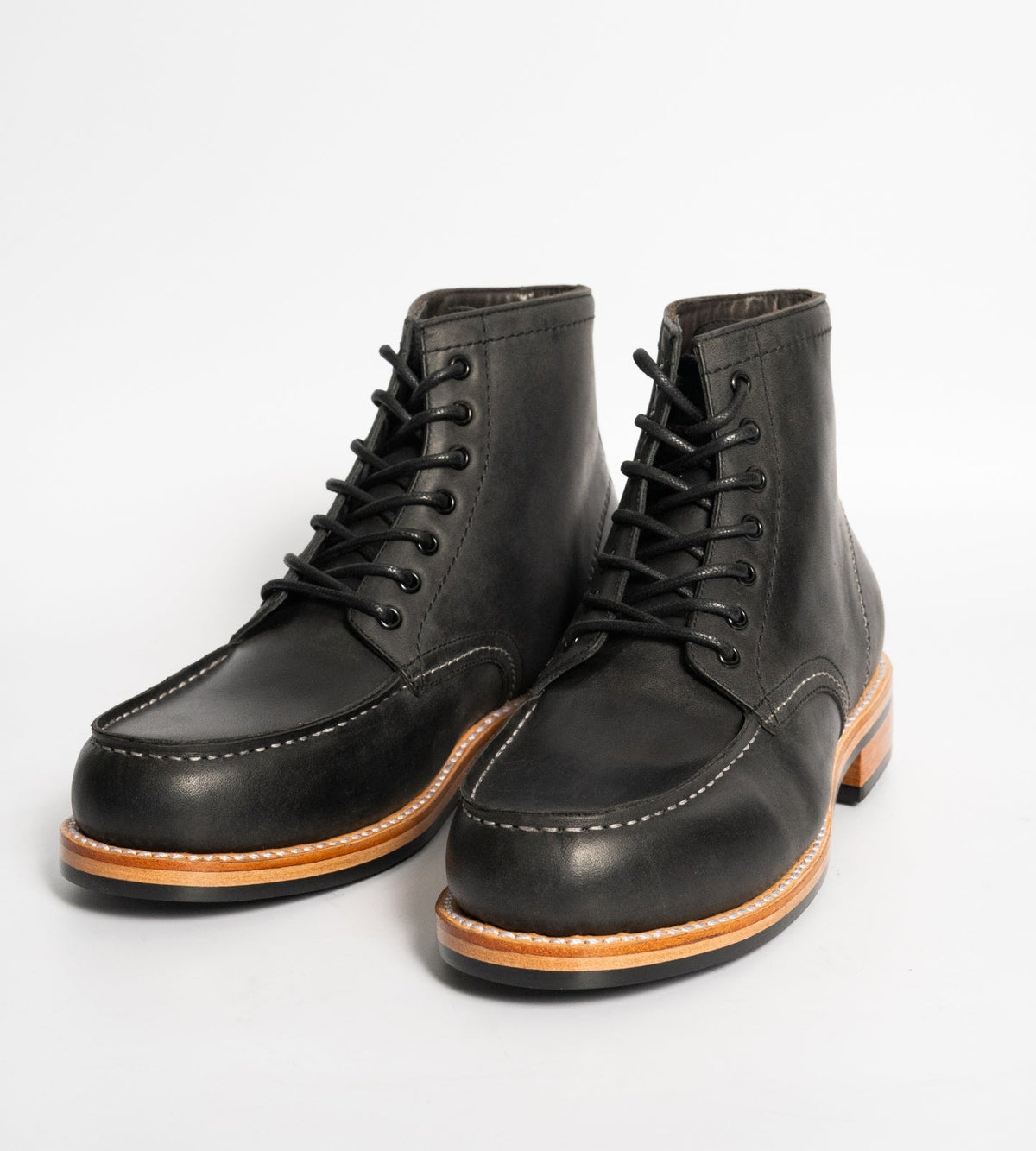 Goodyear Welted Black Oiled Leather Moctoe Boot