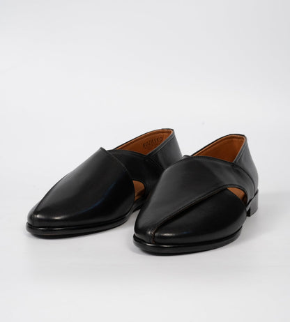 Hand Welted Black Full Grain Leather Peshawari Shoes