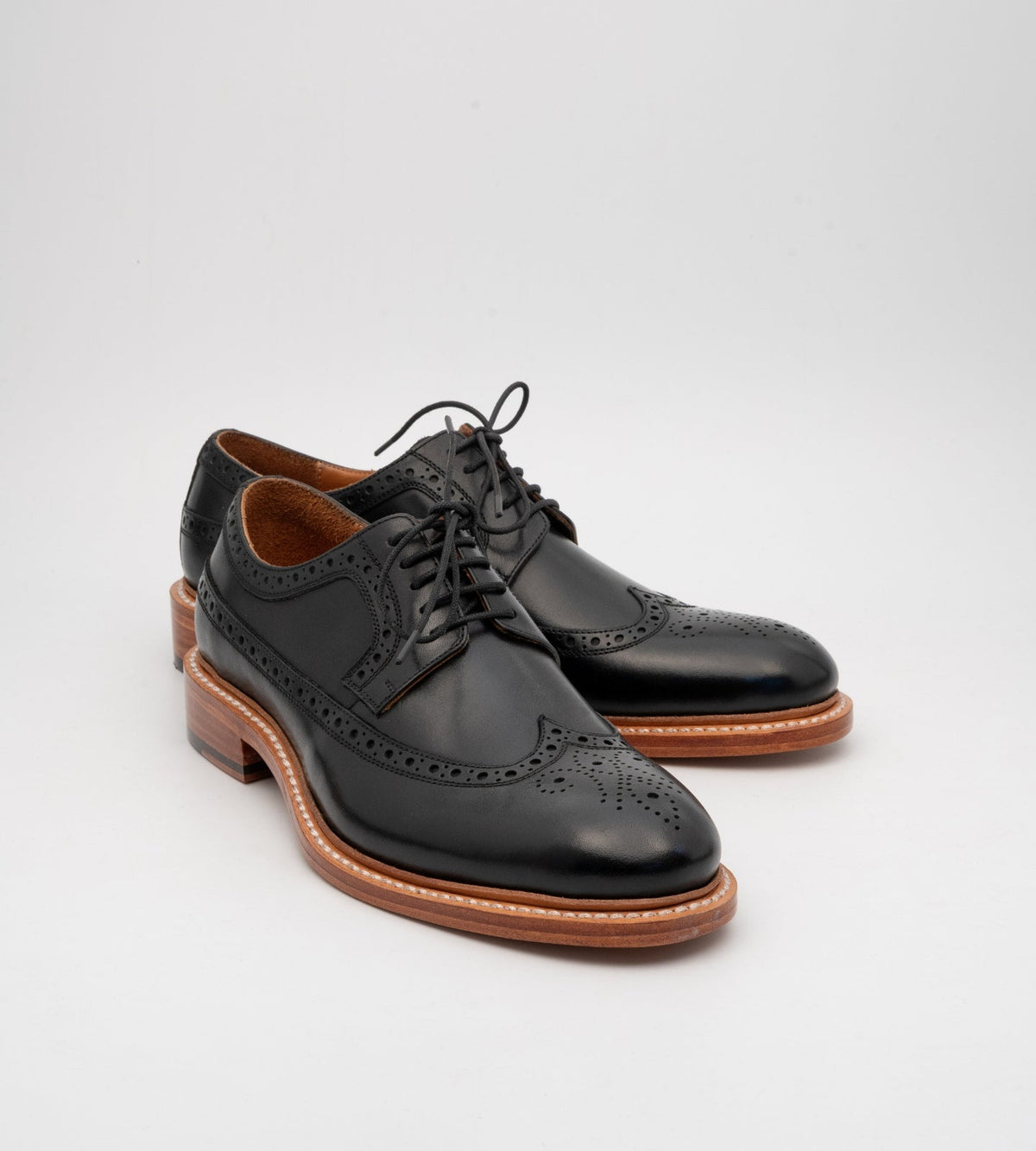 Hand Welted Black Longwing Blucher Shoe