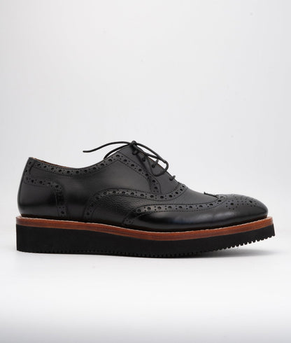 Hand Welted Vibram Comfort Black Wingtip Oxfords