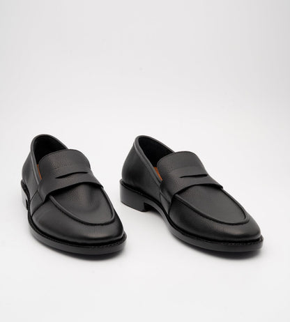 Hand-Welted Unlined Black Milled Leather Penny Loafer