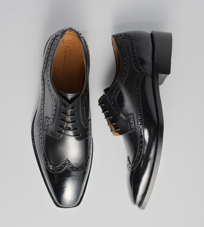 Michigan Black Calf  Chisel Toe Wingtip Derby Shoe
