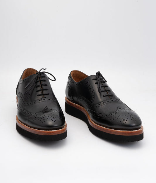 Hand Welted Vibram Comfort Black Wingtip Oxfords
