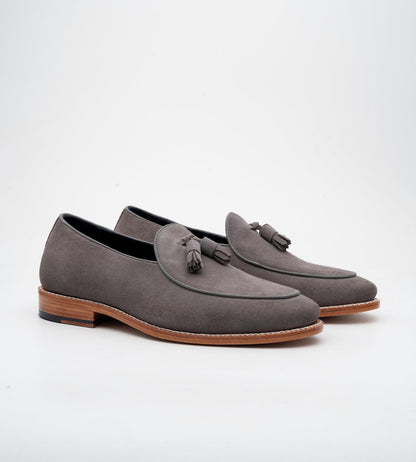 Goodyear Welted Grey Suede Belgian Tassel Loafer