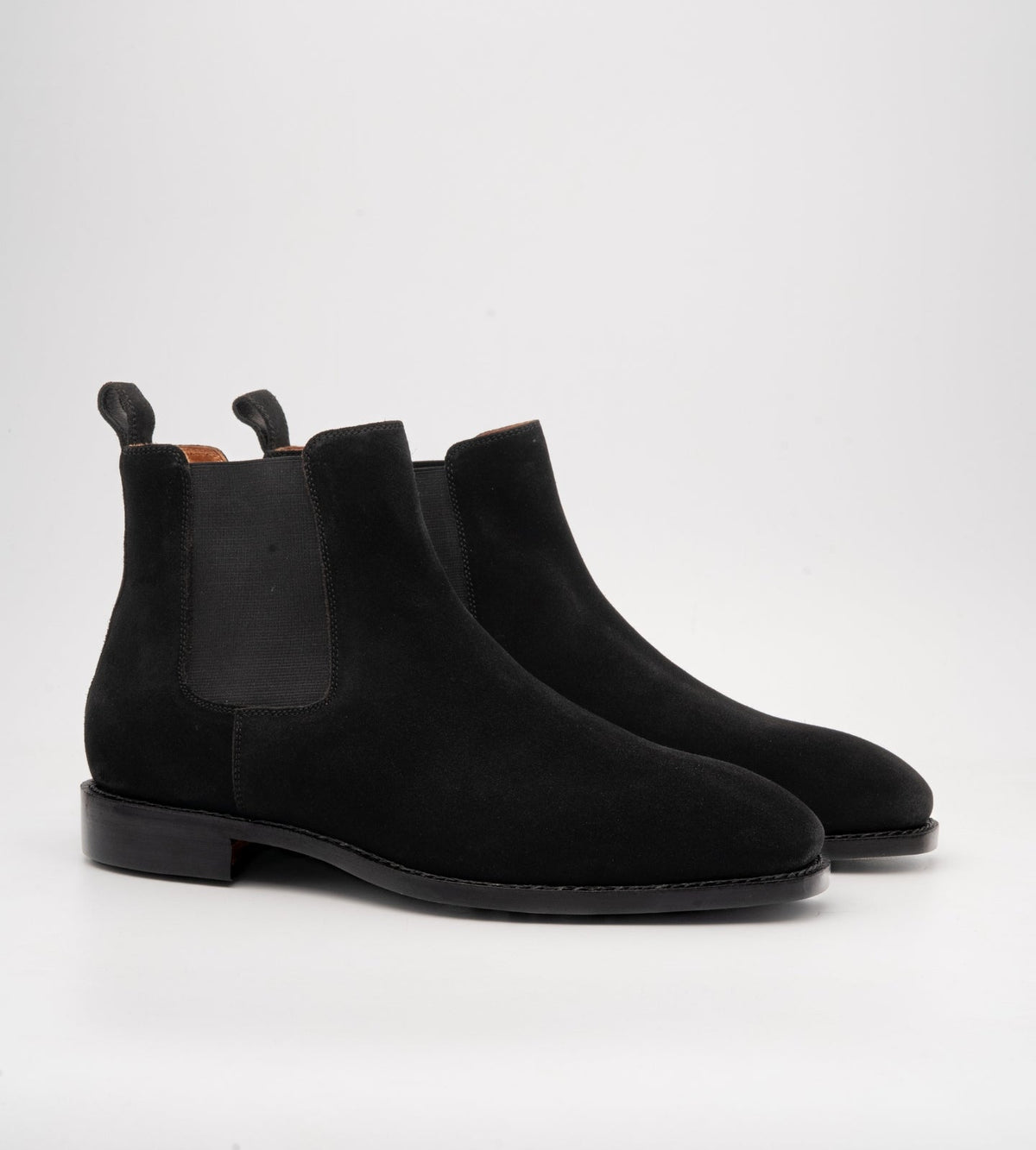 Hand Welted  Black Groupo Mastrotto Suede Chisel Toe Chelsea Boots