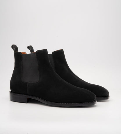 Hand Welted  Black Groupo Mastrotto Suede Chisel Toe Chelsea Boots
