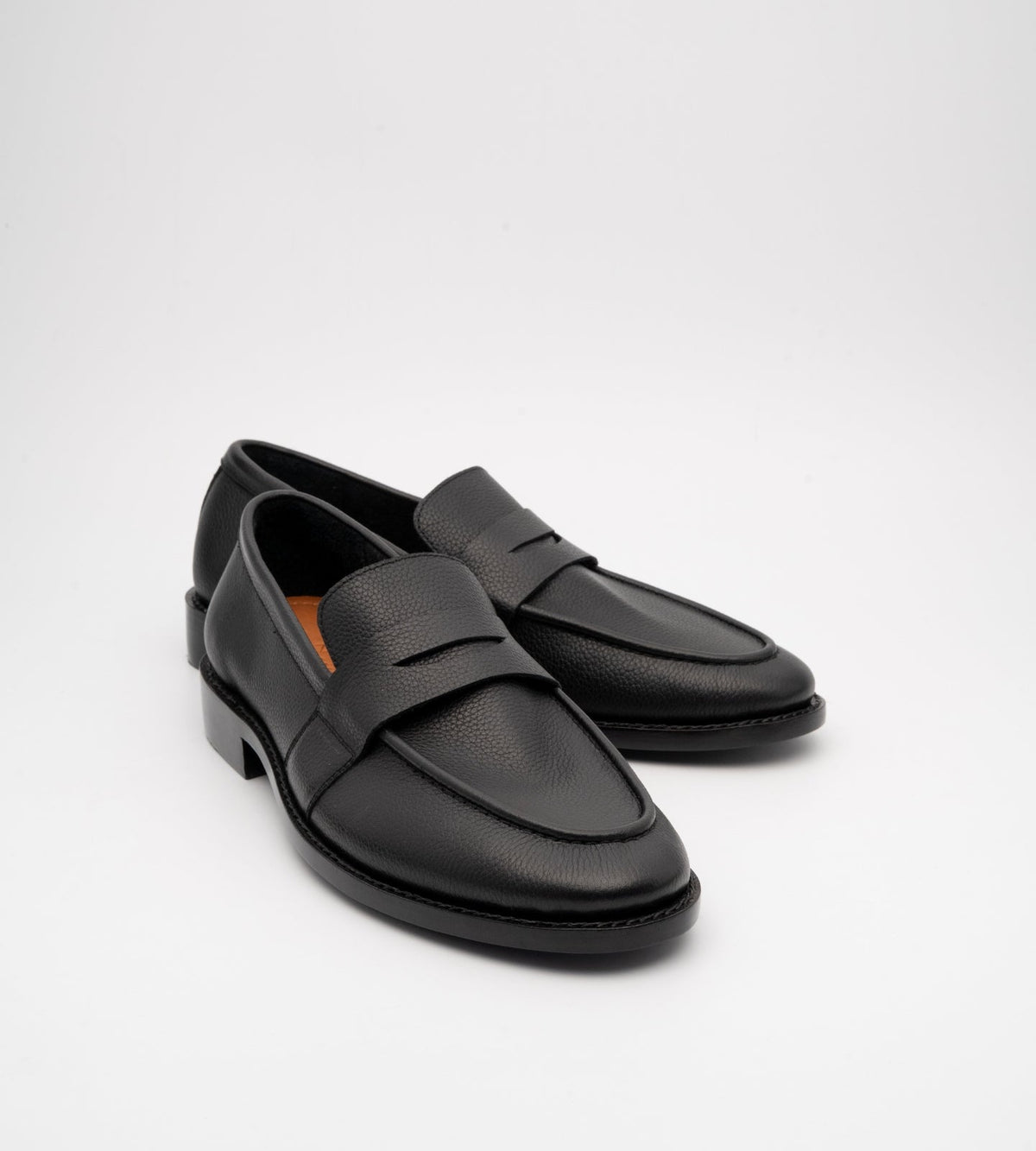 Hand-Welted Unlined Black Milled Leather Penny Loafer