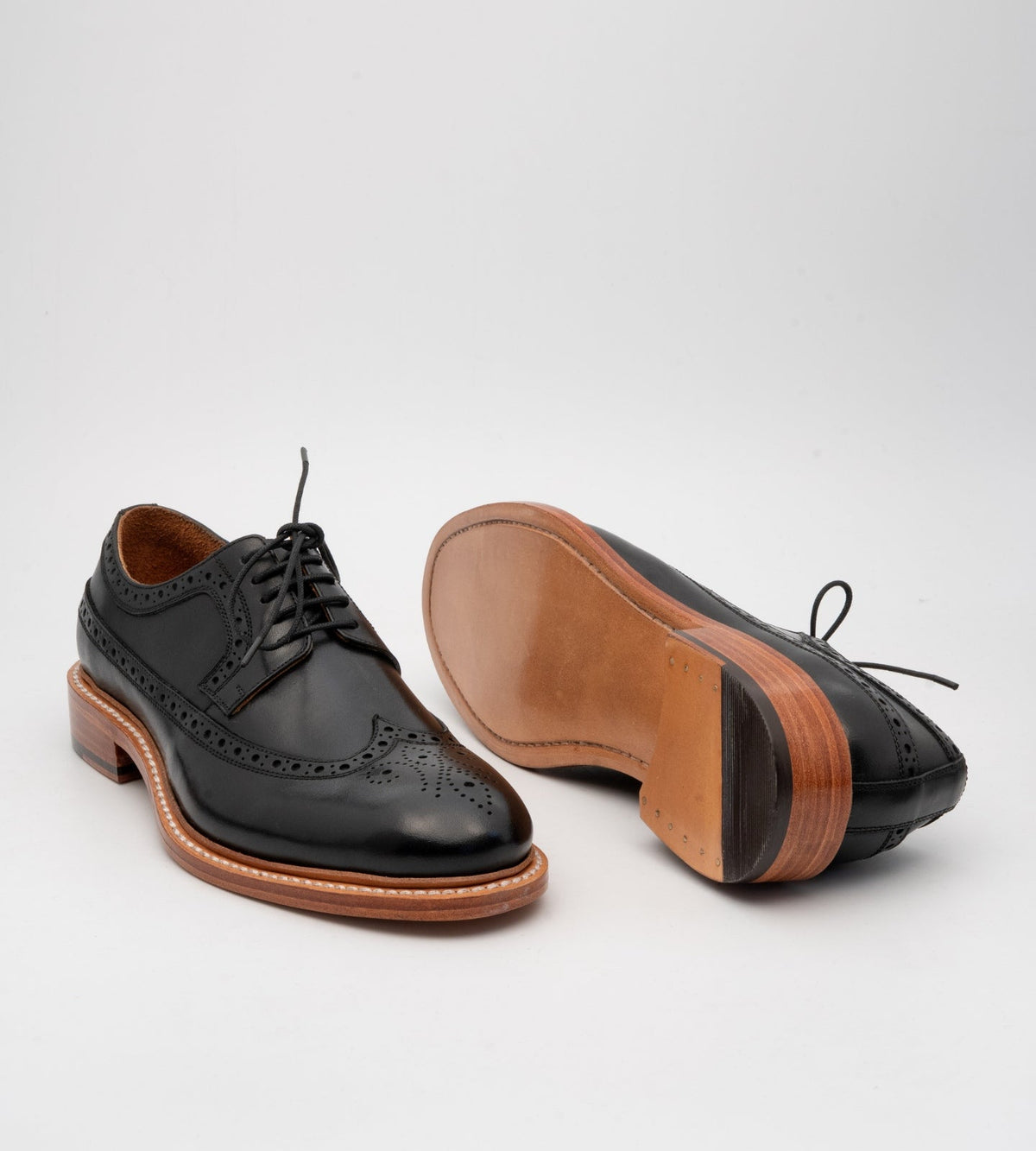 Hand Welted Black Longwing Blucher Shoe