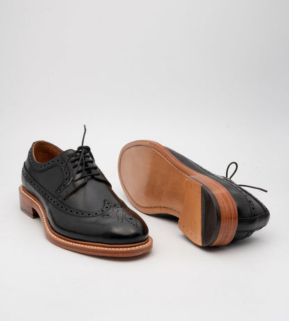 Hand Welted Black Longwing Blucher Shoe