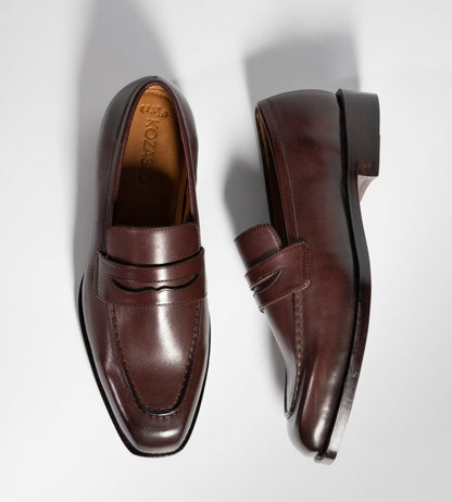 Goodyear Welted Chisel Toe Burgundy Penny Loafer
