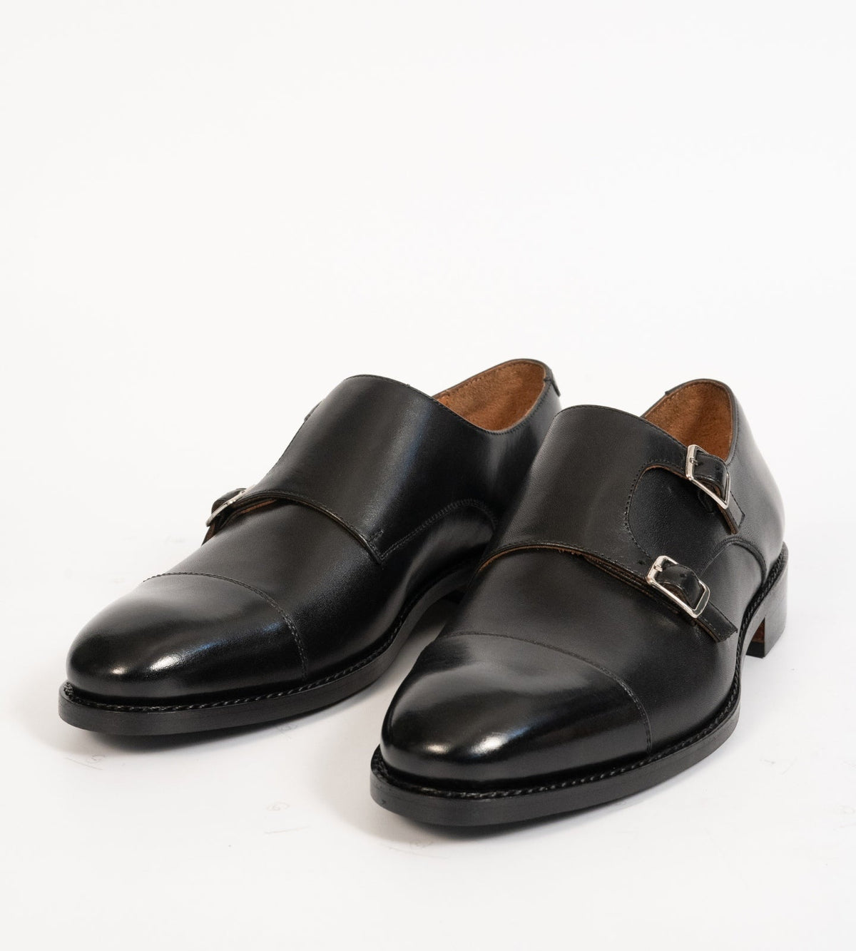 Hand-Welted Black Double Monk Strap shoe