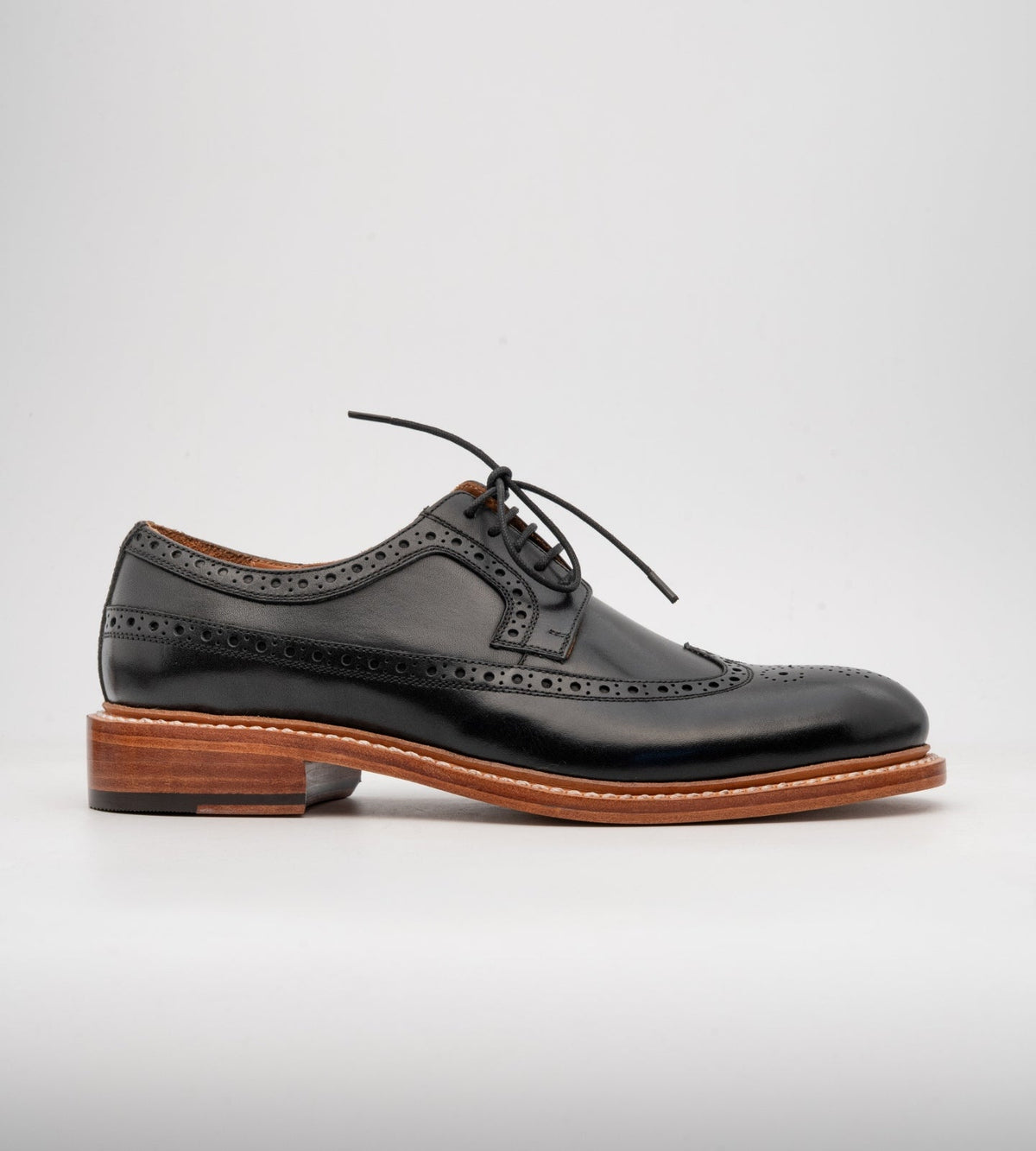 Hand Welted Black Longwing Blucher Shoe