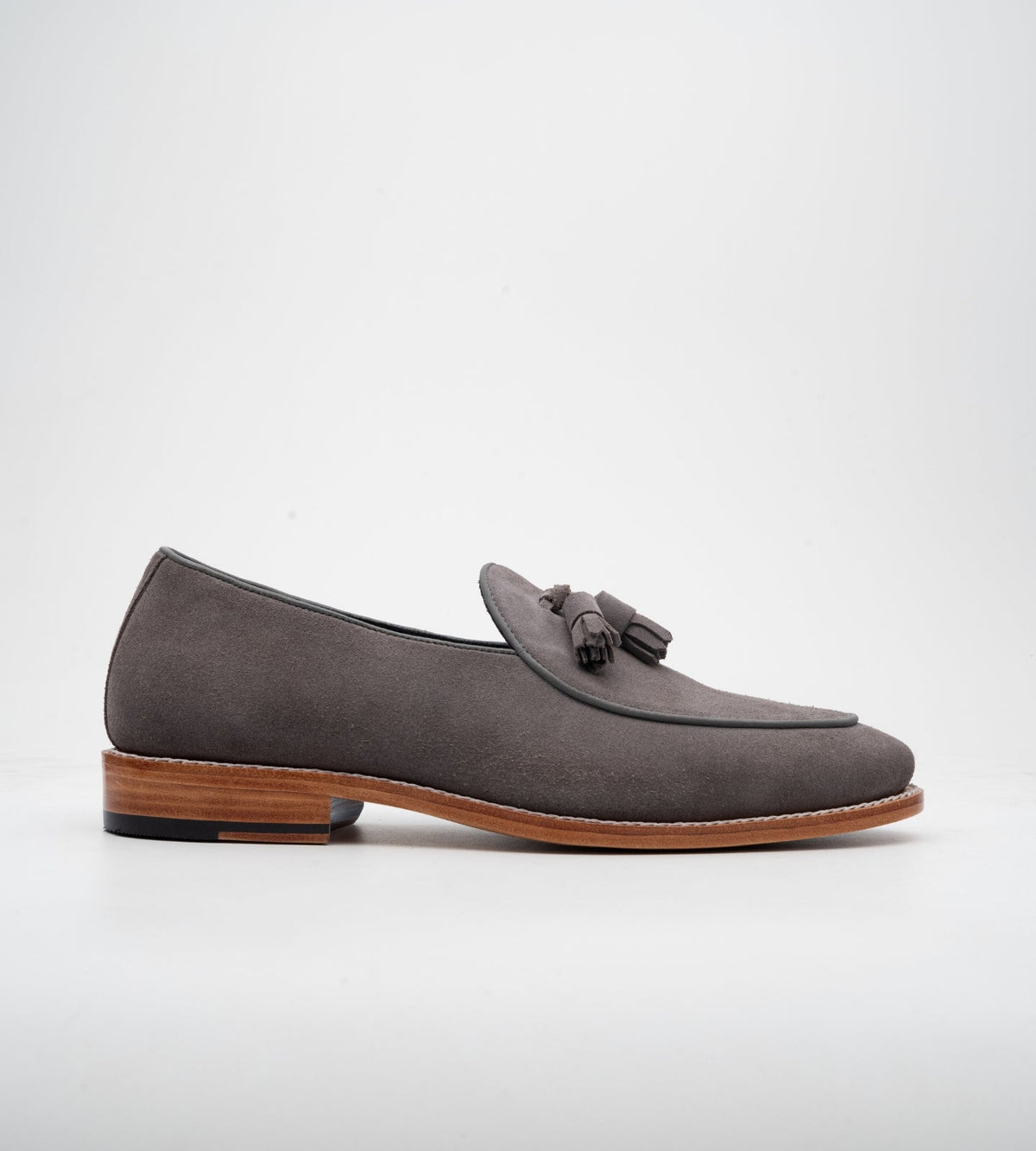 Goodyear Welted Grey Suede Belgian Tassel Loafer