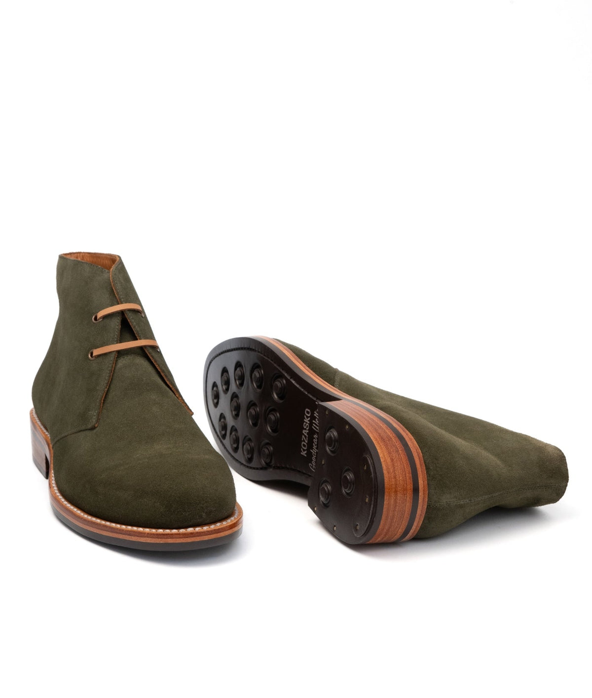 Hand-Welted Olive Suede Leather Oiled Leather Chukka Boot