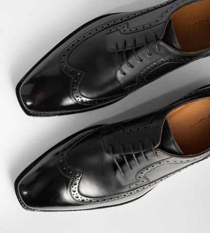 Michigan Black Calf  Chisel Toe Wingtip Derby Shoe