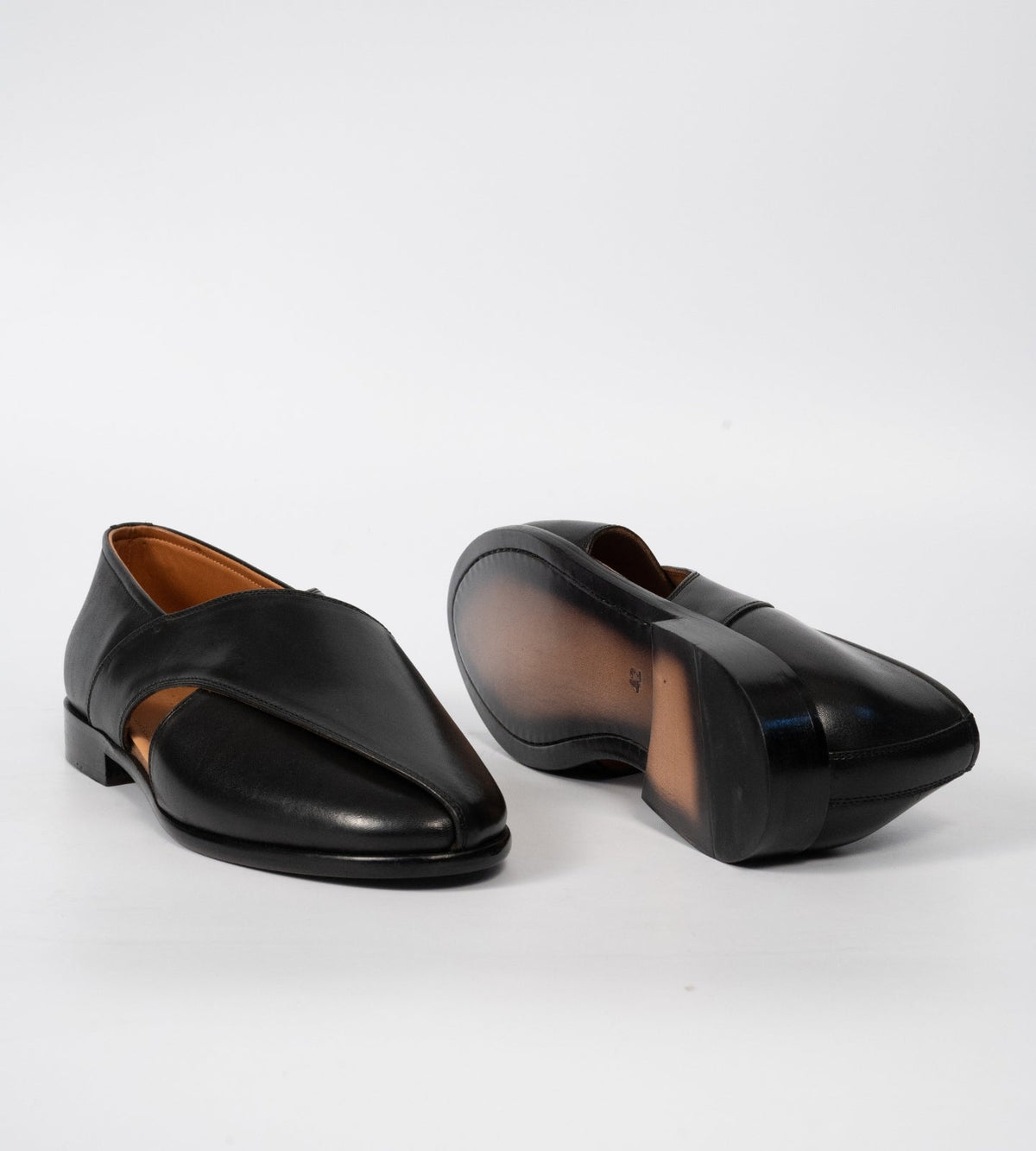 Hand Welted Black Full Grain Leather Peshawari Shoes