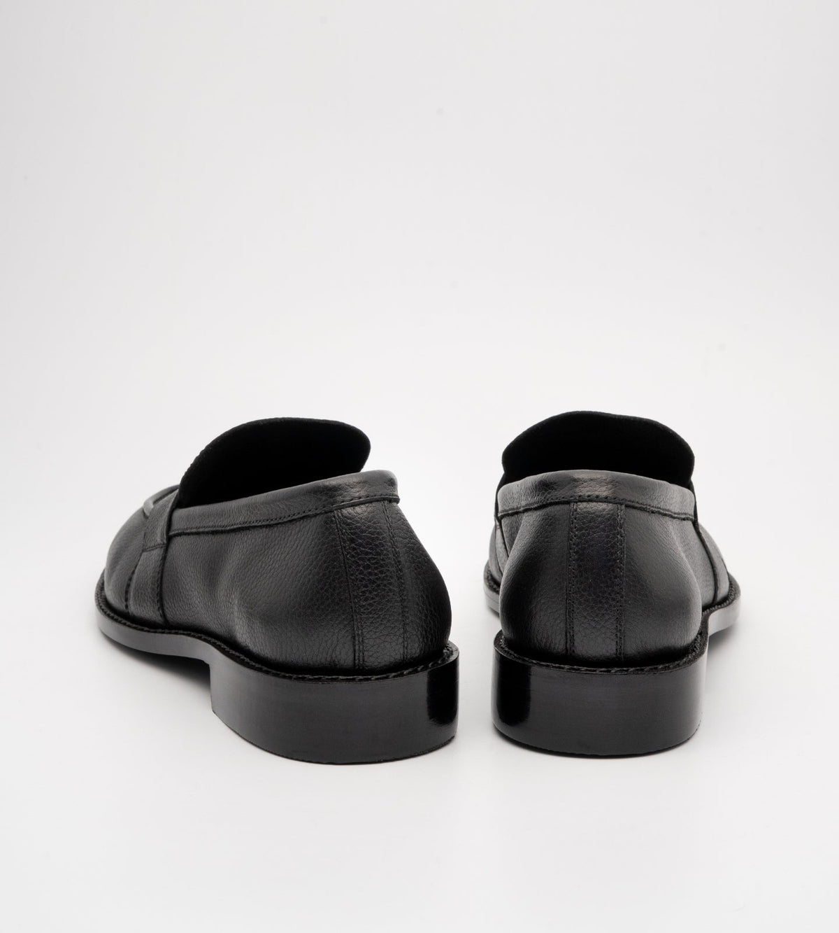 Hand-Welted Unlined Black Milled Leather Penny Loafer