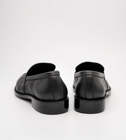 Hand-Welted Unlined Black Milled Leather Penny Loafer