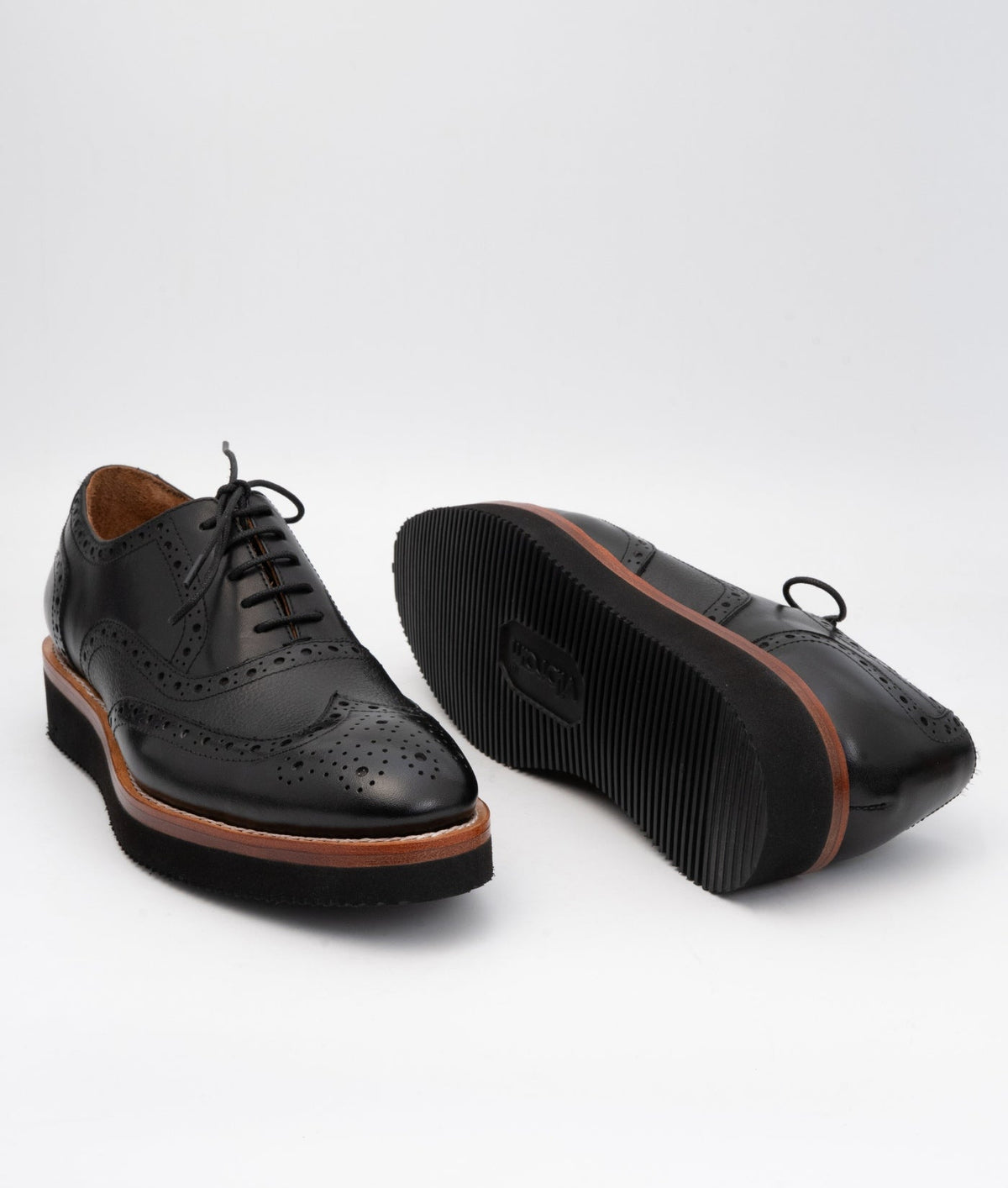 Hand Welted Vibram Comfort Black Wingtip Oxfords