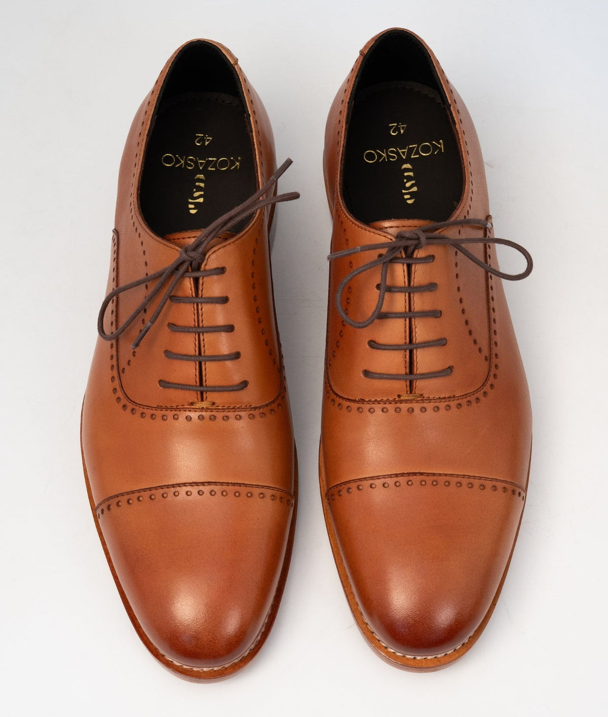 Hand Welted Tan Captoe Oxfords with Punches