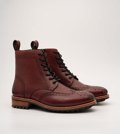 Goodyear Welted Burgundy Brogue Zipper  Boot