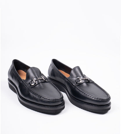 Handwelted Black Unlined Comfort Horsebit Slip-Ons
