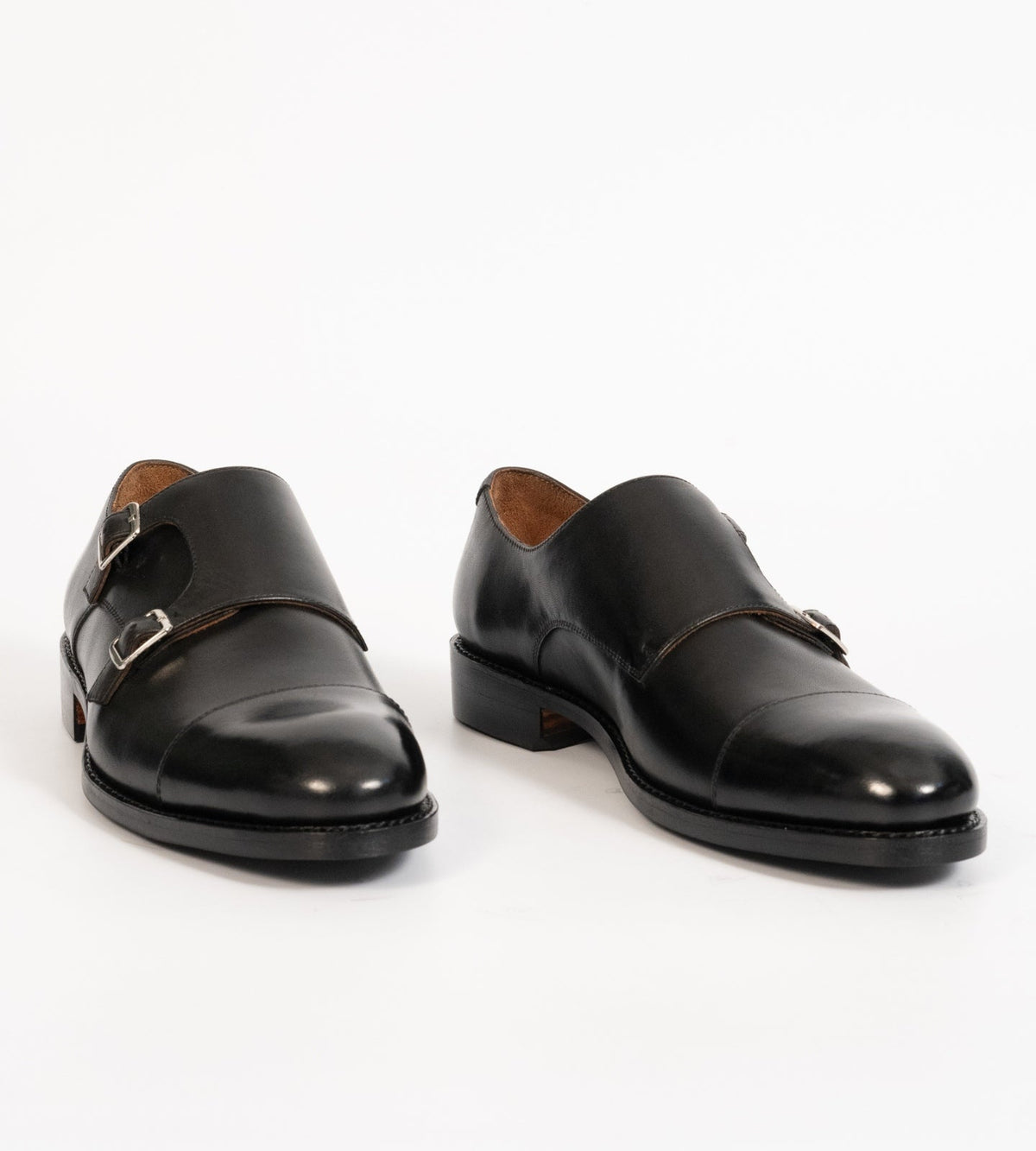 Hand-Welted Black Double Monk Strap shoe