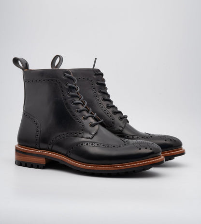 Hand-Welted Black Wingtip Brogue Boot