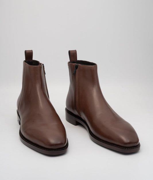Hand-Welted  Brown Crust Zipper Chelsea Boot