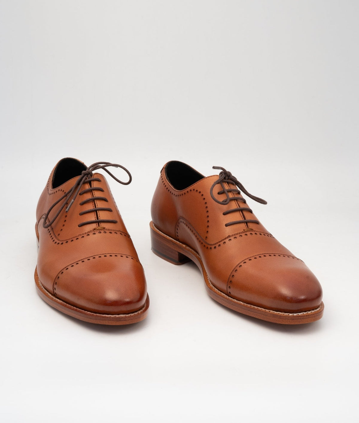 Hand Welted Tan Captoe Oxfords with Punches