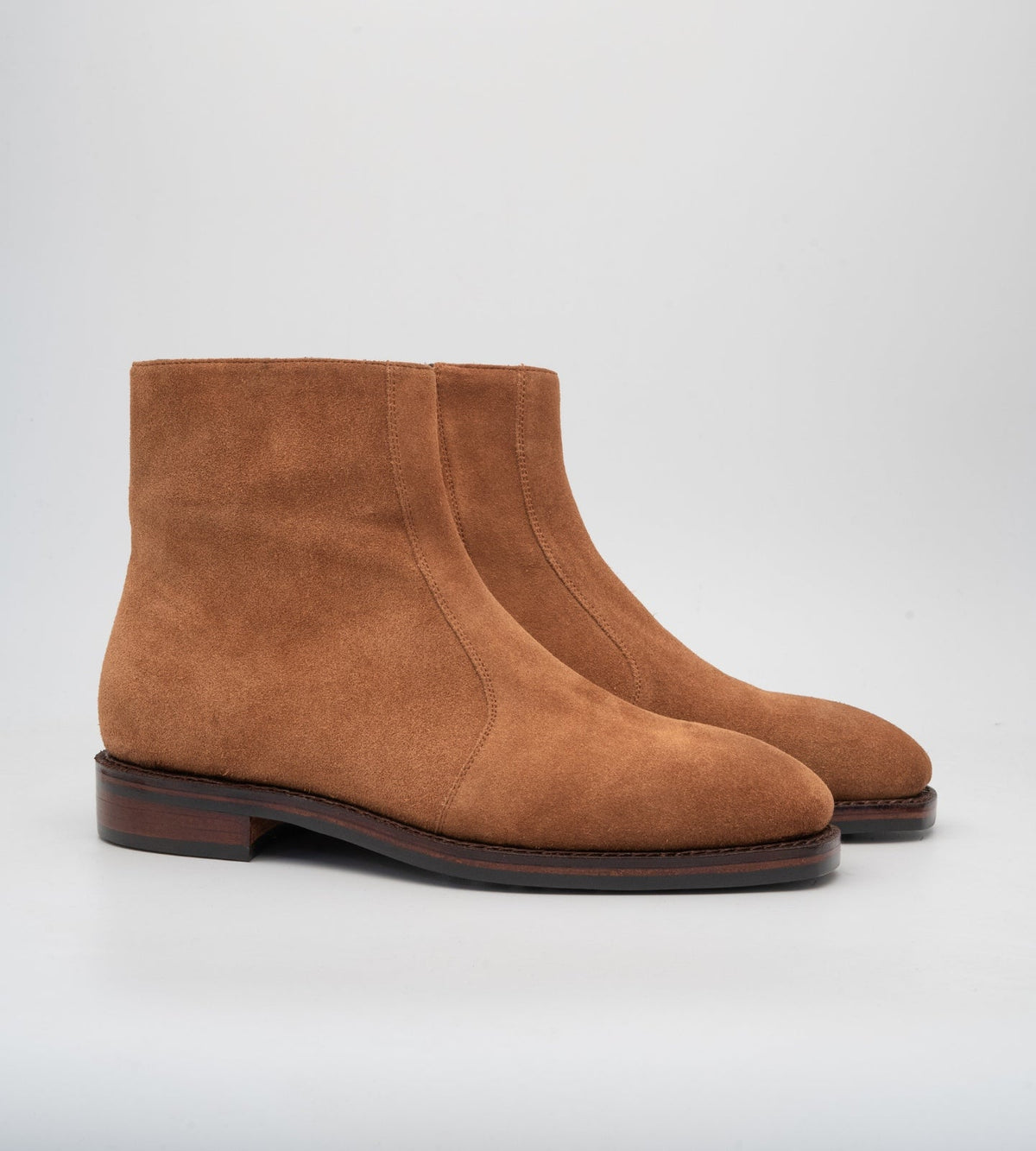 Hand-Welted Cognac Suede Zipper Chelsea Boot