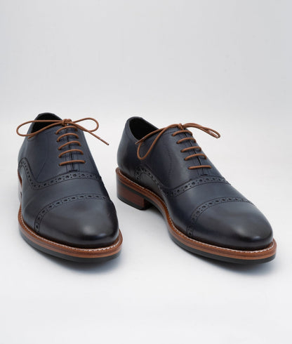 Hand Welted Semi Brogue Navy Captoe Oxfords