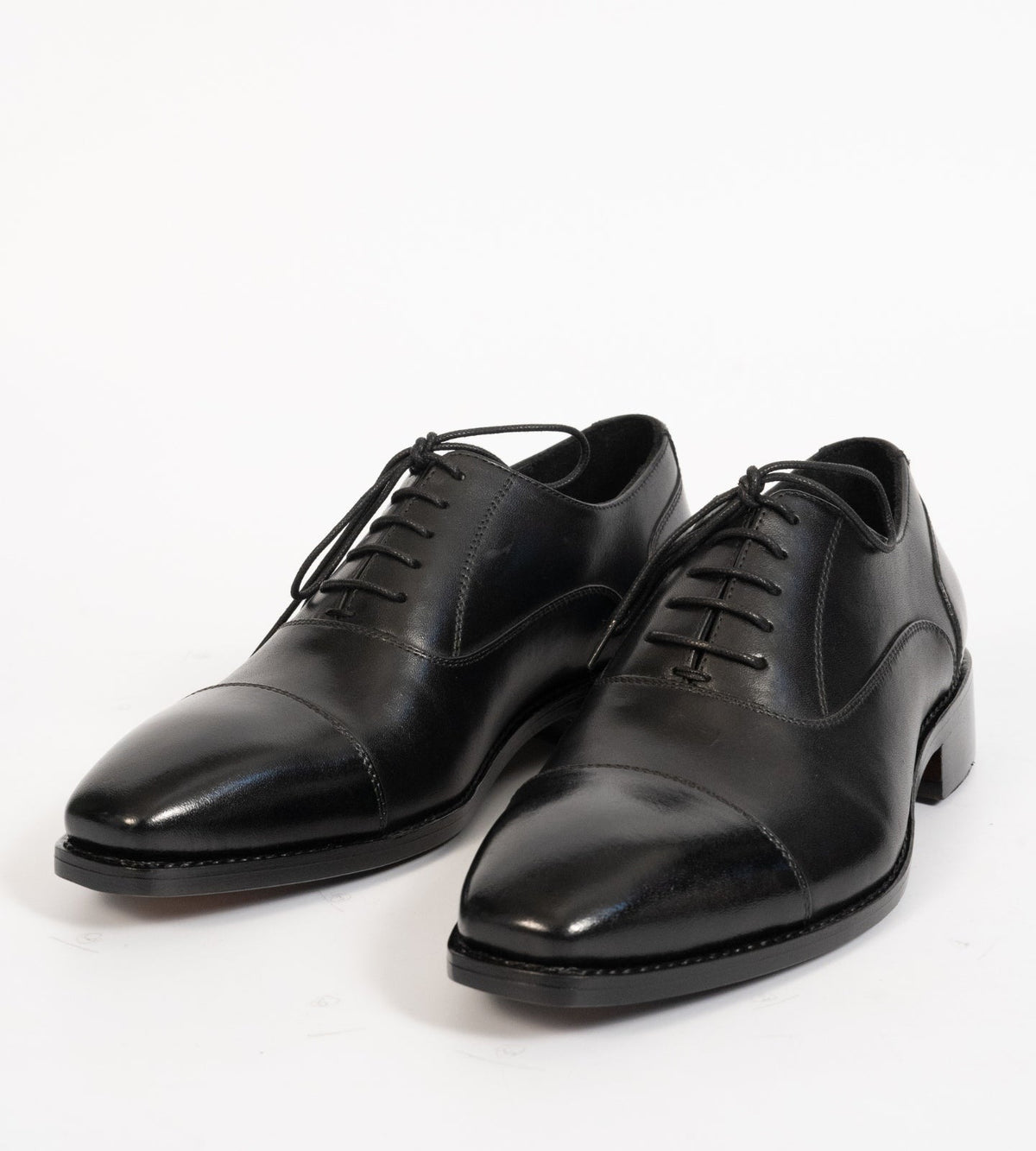 Goodyear Welted Chisel Toe Black Captoe Oxfords