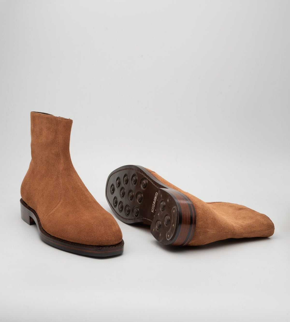 Hand-Welted Cognac Suede Zipper Chelsea Boot