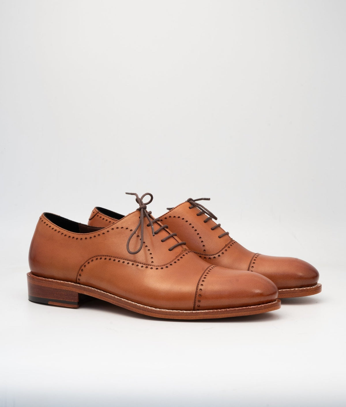 Hand Welted Tan Captoe Oxfords with Punches