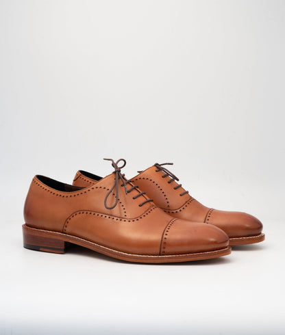Hand Welted Tan Captoe Oxfords with Punches