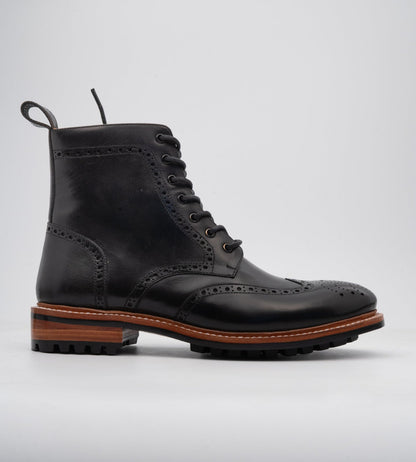 Hand-Welted Black Wingtip Brogue Boot