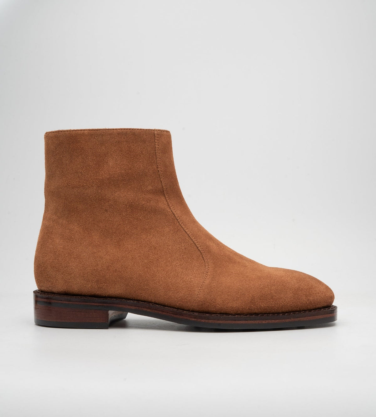 Hand-Welted Cognac Suede Zipper Chelsea Boot