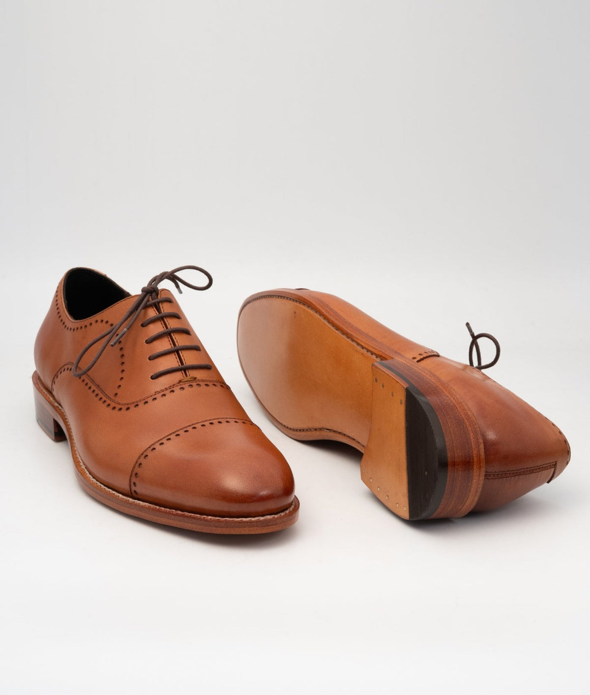 Hand Welted Tan Captoe Oxfords with Punches