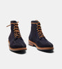 Hand Welted Navy Suede Split Toe Derby Boot