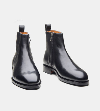 Hand Welted  Black Crust Zipper Chelsea Boot