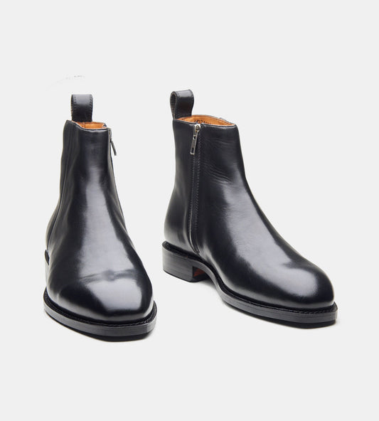Hand Welted  Black Crust Zipper Chelsea Boot