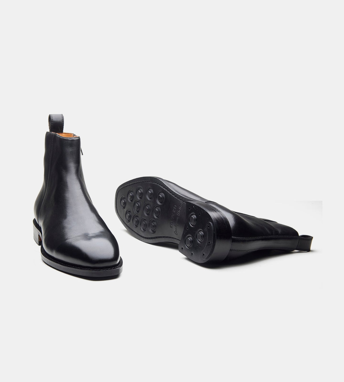 Hand Welted  Black Crust Zipper Chelsea Boot