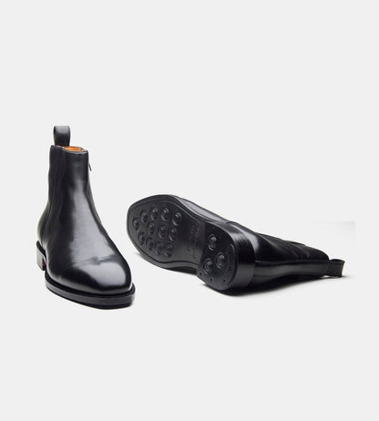 Hand Welted  Black Crust Zipper Chelsea Boot