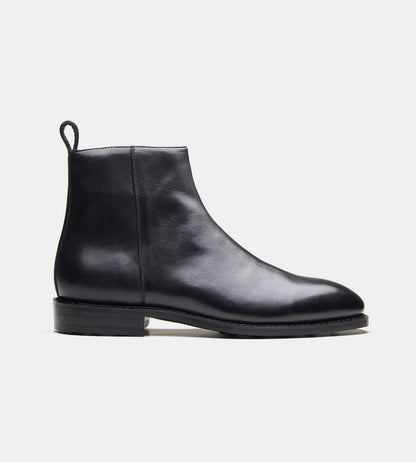 Hand Welted  Black Crust Zipper Chelsea Boot